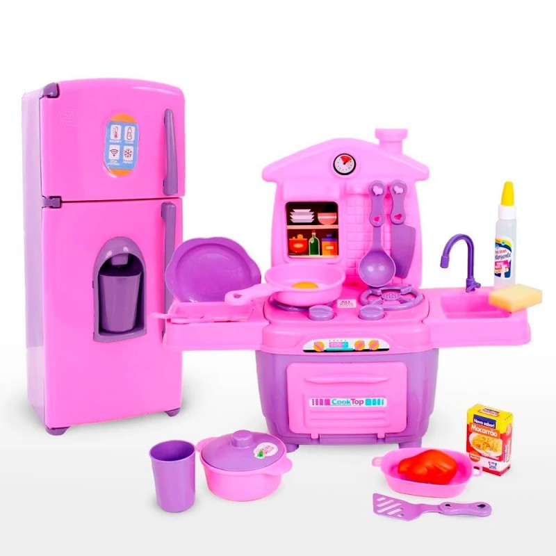 Kit Minha Cozinha Completa Rosa Com 19 Peças Infantil