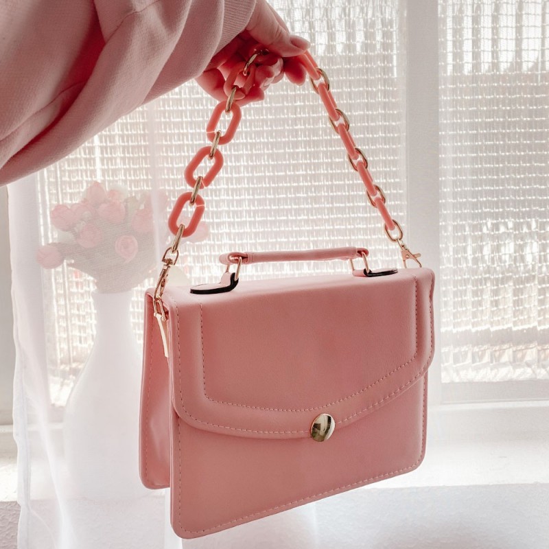 Bolsa Feminina De Mão Luxo Estruturada Baú Com Correntes