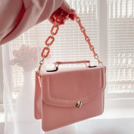Bolsa Feminina De Mão Luxo Estruturada Baú Com Correntes