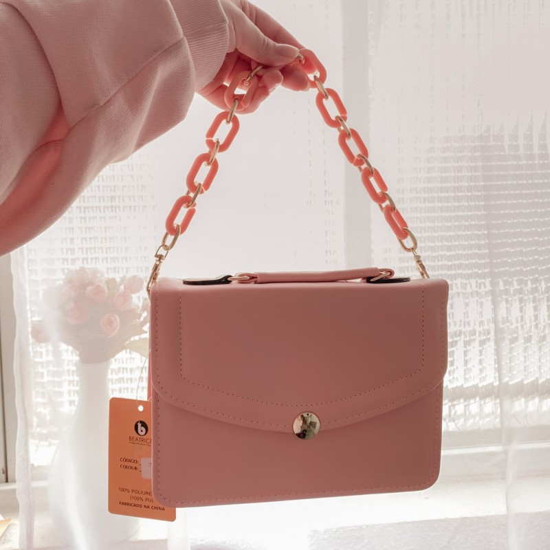 Bolsa Feminina De Mão Luxo Estruturada Baú Com Correntes