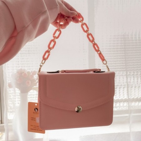 Bolsa Feminina De Mão Luxo Estruturada Baú Com Correntes