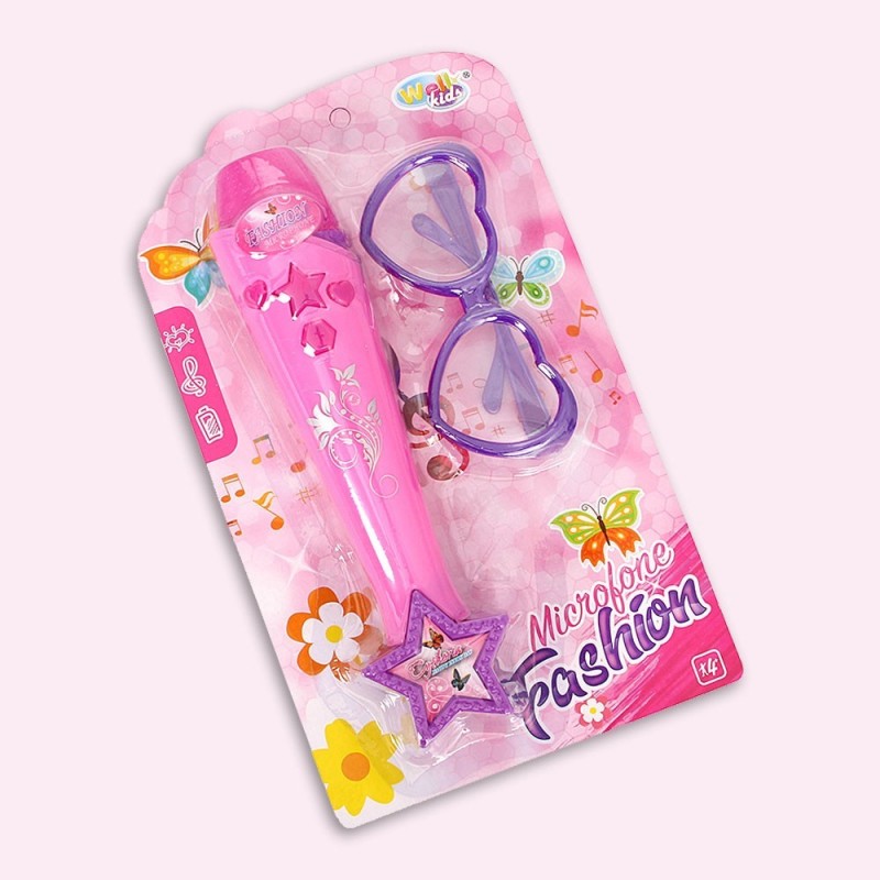 Microfone Musical Infantil C/ Luzes + Óculos Fashion À Pilha