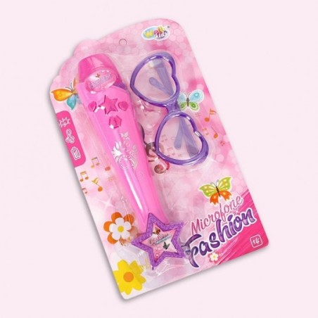 Microfone Musical Infantil C/ Luzes + Óculos Fashion À Pilha