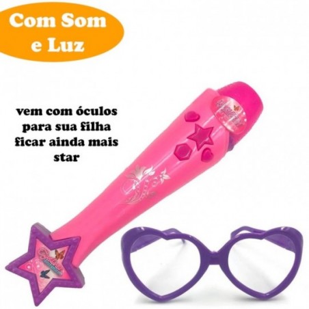 Microfone Musical Infantil C/ Luzes + Óculos Fashion À Pilha
