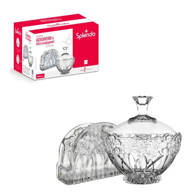 Conjunto Açucareiro 240ml e Porta Guardanapo 11 cm Florido