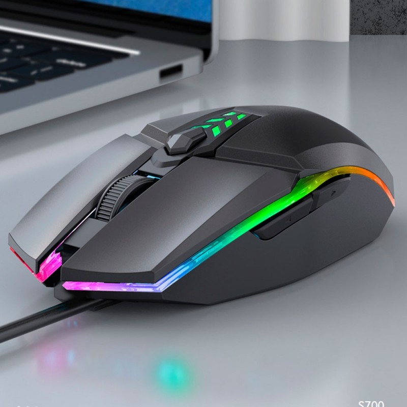 Mouse Gamer Com Fio RGB 4800 DPI USB 2.0 7 Botões 100mA