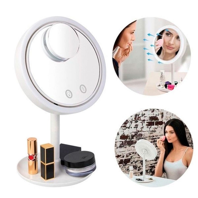 Espelho Articulável Maquiagem Touch Ventilador Luzes LED 5X