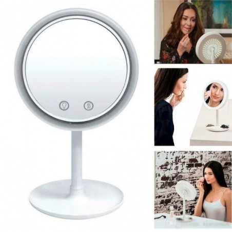 Espelho Articulável Maquiagem Touch Ventilador Luzes LED 5X