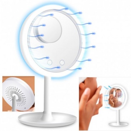 Espelho Articulável Maquiagem Touch Ventilador Luzes LED 5X