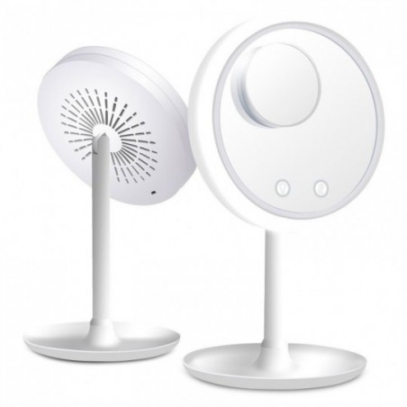 Espelho Articulável Maquiagem Touch Ventilador Luzes LED 5X