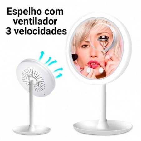 Espelho Articulável Maquiagem Touch Ventilador Luzes LED 5X
