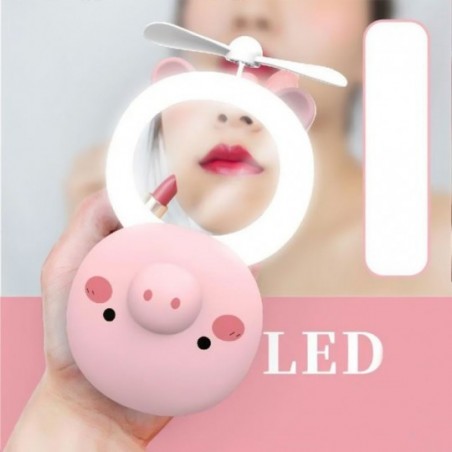 Espelho LED USB Portátil Maquiagem C/ Ventilador Bichinhos