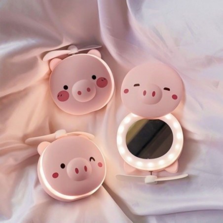 Espelho LED USB Portátil Maquiagem C/ Ventilador Bichinhos