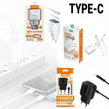 Kit Carregador Completo Tipo C Turbo 100-240V 50/60Hz