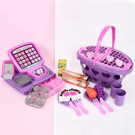 Kit Mercadinho Caixa Registradora + Cesta C/ Acessórios Infantil