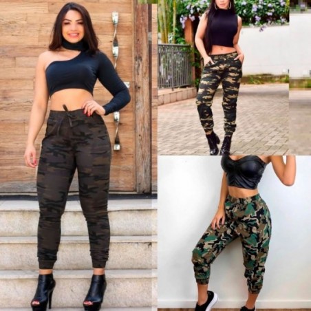 Calça Feminina Jogger Pantacourt Estampas Camuflada