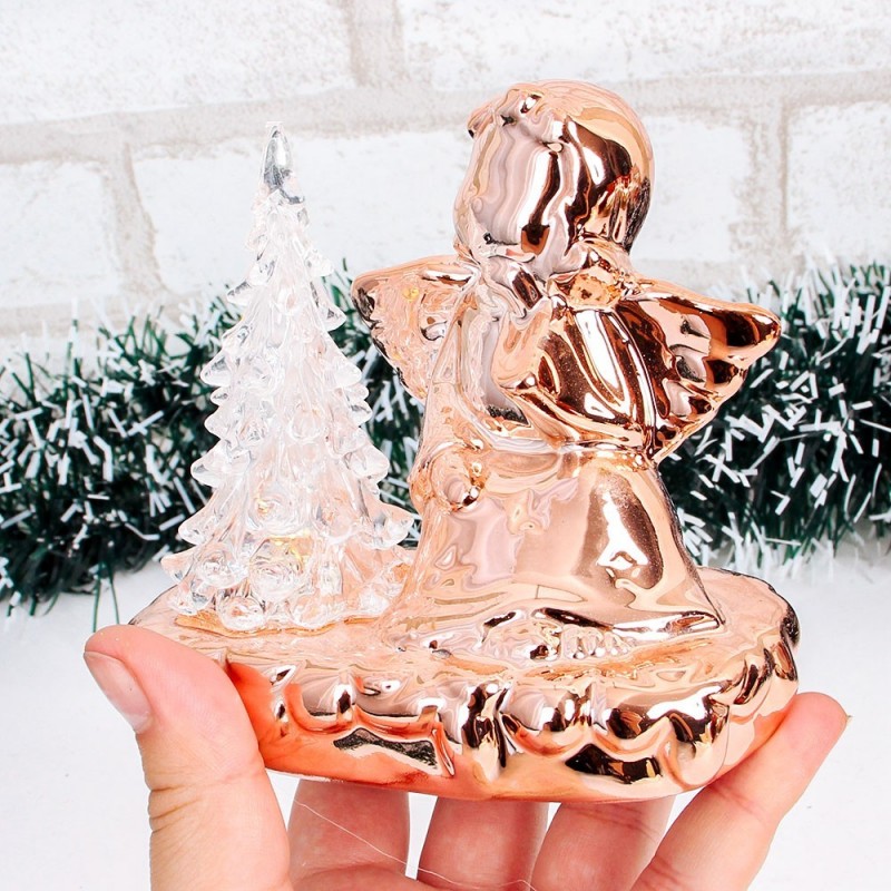 Enfeite Natalino Decorativo Anjo e Árvore C/ Luz 9,7 Cm