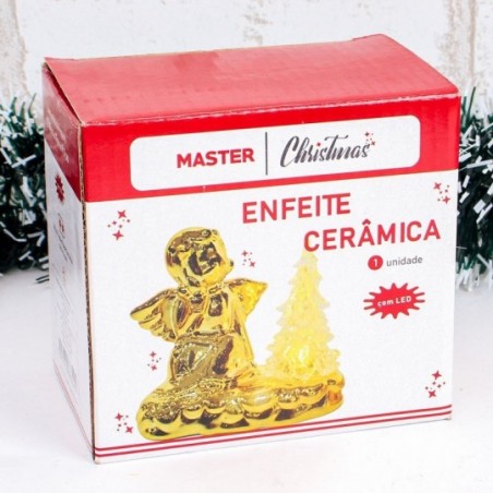Enfeite Natalino Decorativo Anjo e Árvore C/ Luz 9,7 Cm
