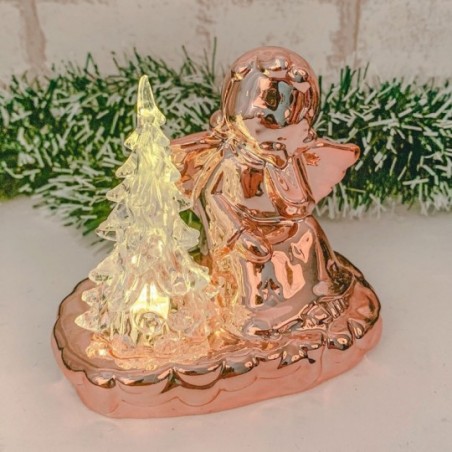 Enfeite Natalino Decorativo Anjo e Árvore C/ Luz 9,7 Cm
