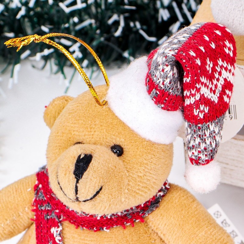 Enfeite Decorativo De Natal Urso C/ Gorro Cachecol 12 Cm