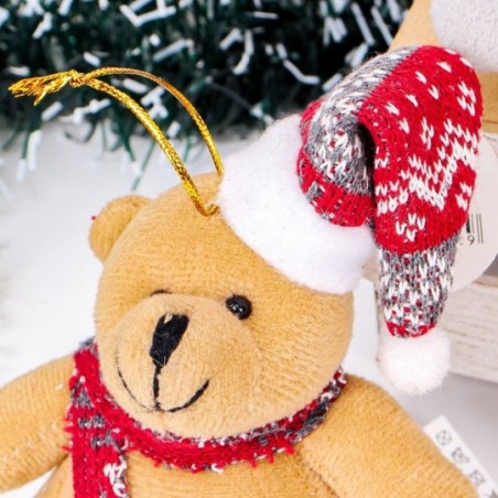 Enfeite Decorativo De Natal Urso C/ Gorro Cachecol 12 Cm