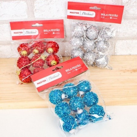 Kit 9 Bolas De Natal Decorada Colorida Com 3 Cm Atacado