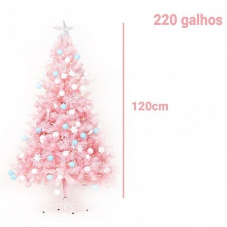 Árvore De Natal Pinheiro Rosa Com 220 Galhos 1,2 Metros