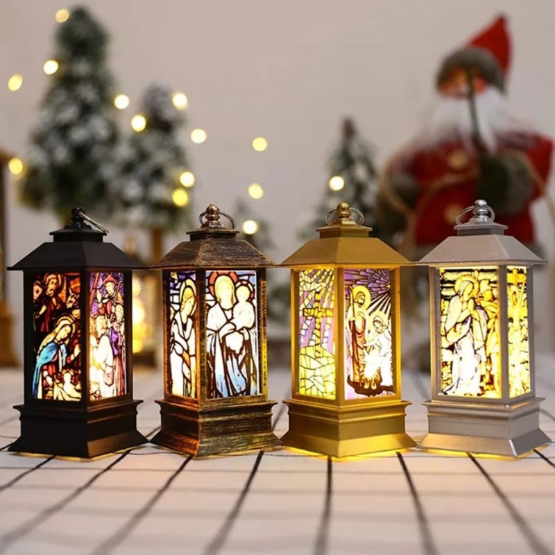 Enfeite Lamparina Natal Figuras Religiosas C/ Led 12 cm