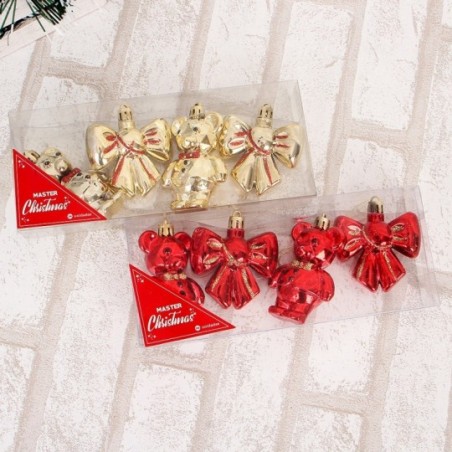 Kit Enfeites De Natal Pendurar Ursos Laços C/ Glitter 