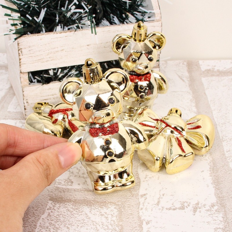 Kit Enfeites De Natal Pendurar Ursos Laços C/ Glitter 
