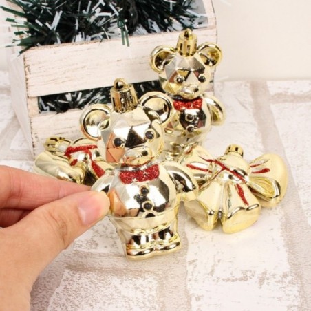 Kit Enfeites De Natal Pendurar Ursos Laços C/ Glitter 