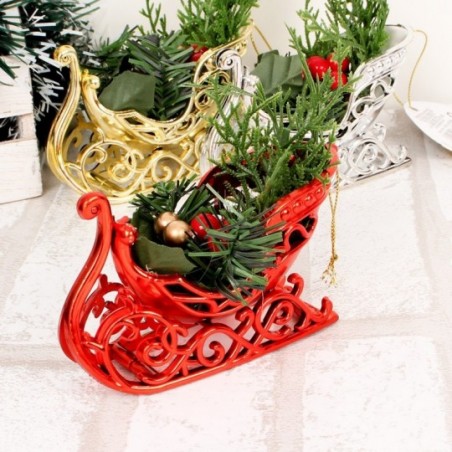 Enfeite De Natal Pendurar Trenó Colorido C/ Plantas 10 cm