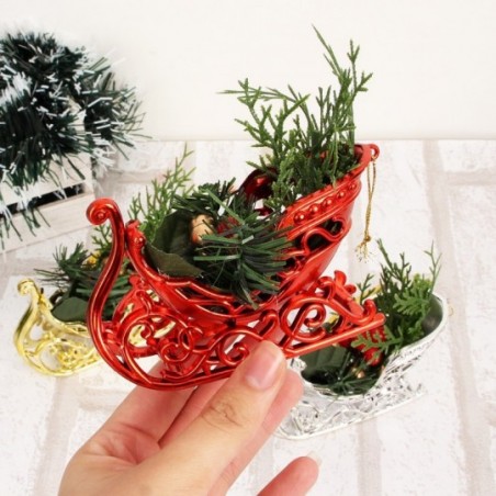 Enfeite De Natal Pendurar Trenó Colorido C/ Plantas 10 cm