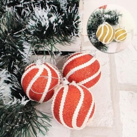 Kit 3 Bolas De Natal Pendurar C/ Glitter Decorada 6 Cm