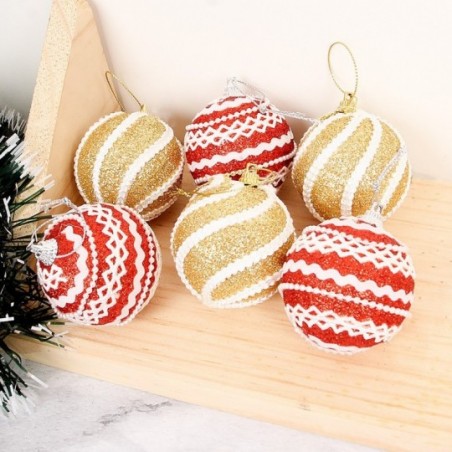 Kit 3 Bolas De Natal Pendurar C/ Glitter Decorada 6 Cm