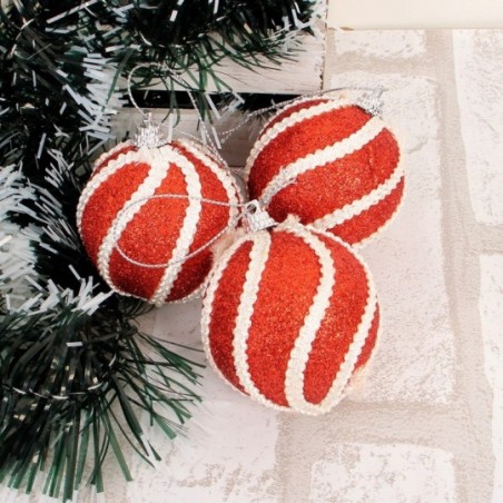 Kit 3 Bolas De Natal Pendurar C/ Glitter Decorada 6 Cm