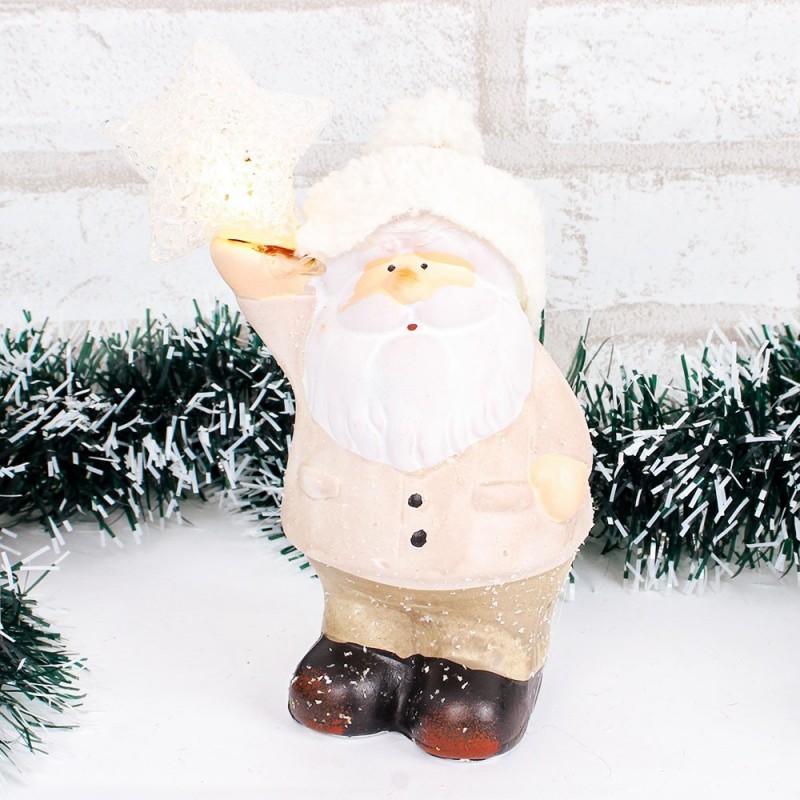 Enfeite Natalino Papai Noel Estrela Cerâmica Com Led
