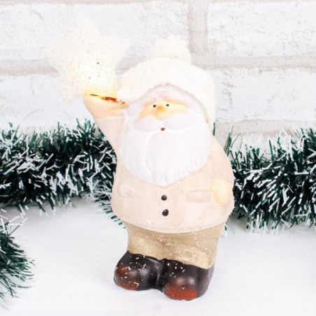 Enfeite Natalino Papai Noel Estrela Cerâmica Com Led
