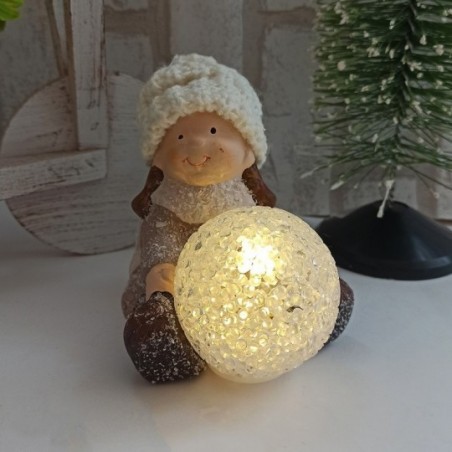 Enfeite Natalino Cerâmico Boneco Com Led À Bateria 10 cm