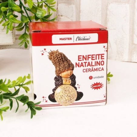 Enfeite Natalino Cerâmico Boneco Com Led À Bateria 10 cm