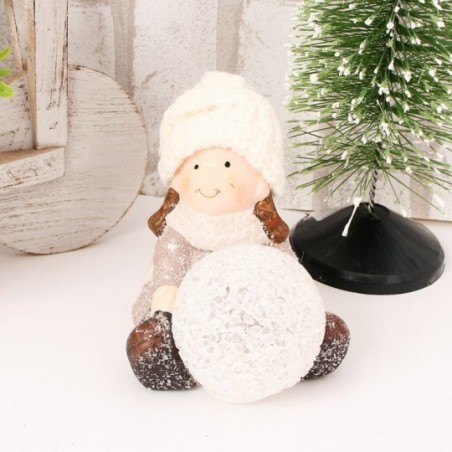Enfeite Natalino Cerâmico Boneco Com Led À Bateria 10 cm