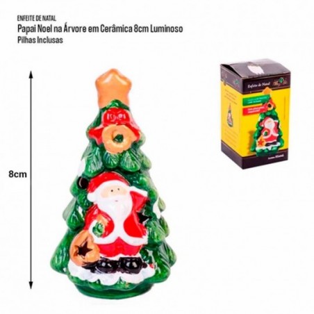 Enfeite Natalino Árvore Natal Papai Noel Com LED 14 cm