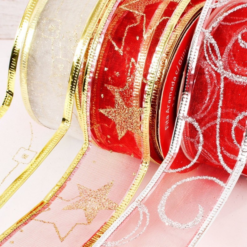 Rolo Fita Decorativa Natal C/ Glitter 3,8 cm x 3 m Atacado
