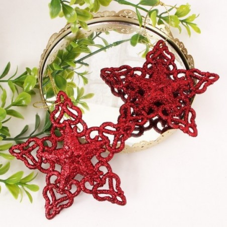 Kit 2 Estrelas Pendurar Natal Colorida Com Glitter 9,5 Cm