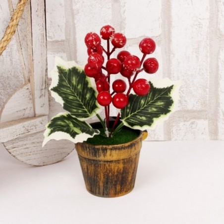 Enfeite Natalino Mini Vaso Decorativo Com Plantas 15 cm