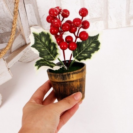 Enfeite Natalino Mini Vaso Decorativo Com Plantas 15 cm