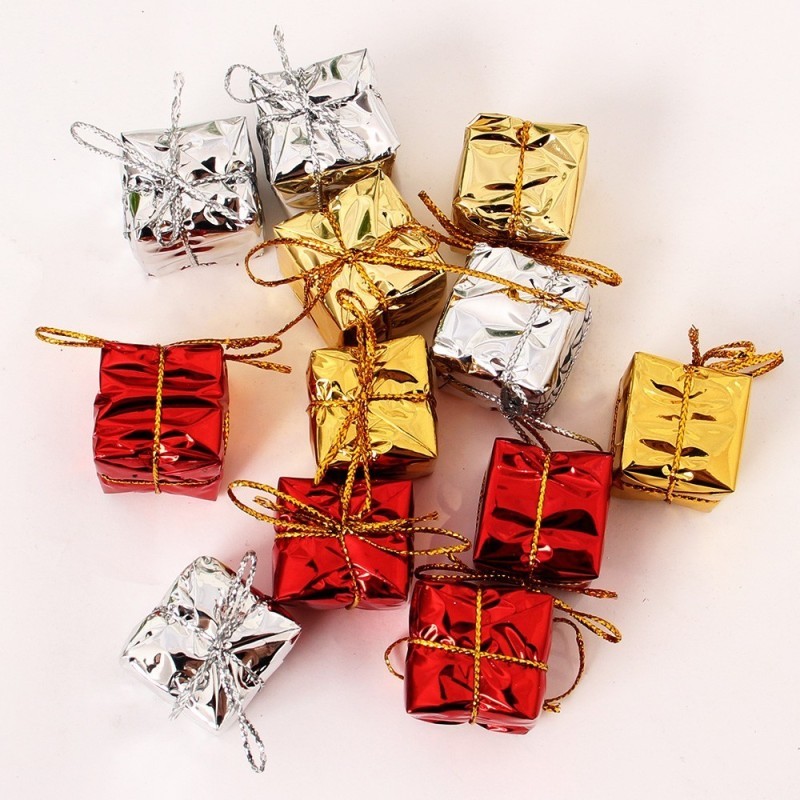 Kit 12 Enfeites Caixinha Presente Natal 2,5 Cm Atacado