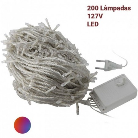 Pisca Pisca Cascata Colorido 200 Lâmpadas Led 127V 3,8M
