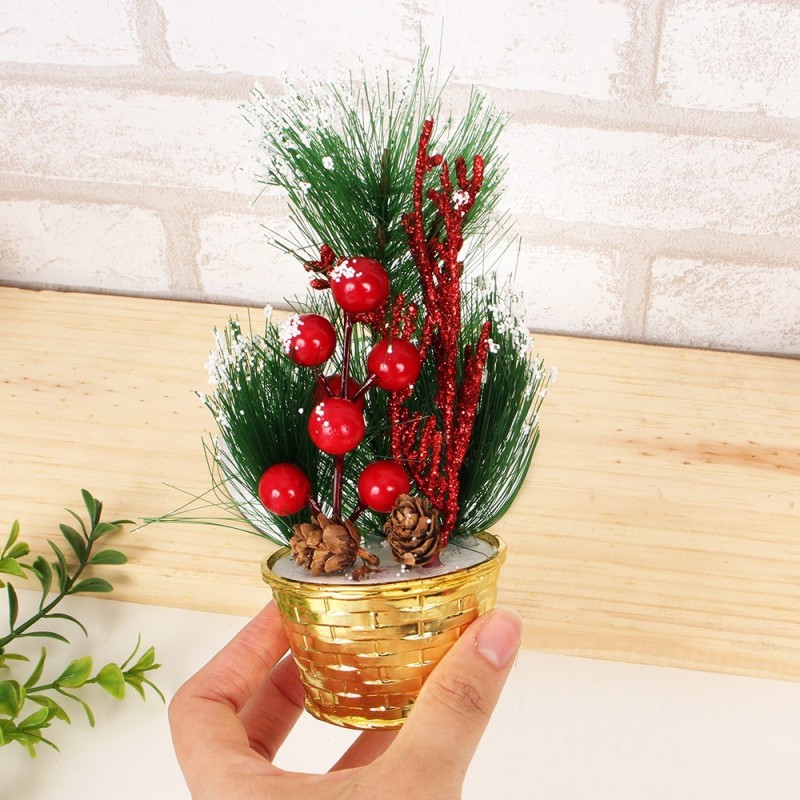 Enfeite Natalino Vaso Decorativo Plantas Pinha Nevado 19 cm