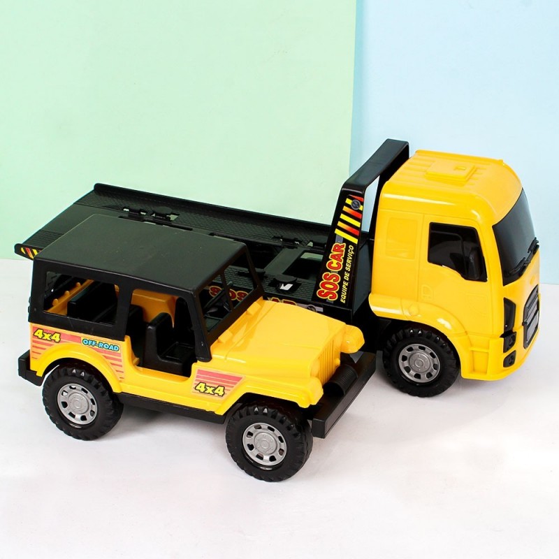 Caminhão Plataforma Patrulha C/ Carrinho Brinquedo Infantil